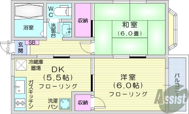 ノーブル弐番館(2DK/2階)の間取り写真