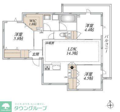 オカバ八王子堀之内ヘーベルメゾン(3LDK/2階)の間取り写真
