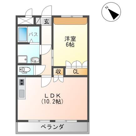 グランディールI(1LDK/2階)の間取り写真
