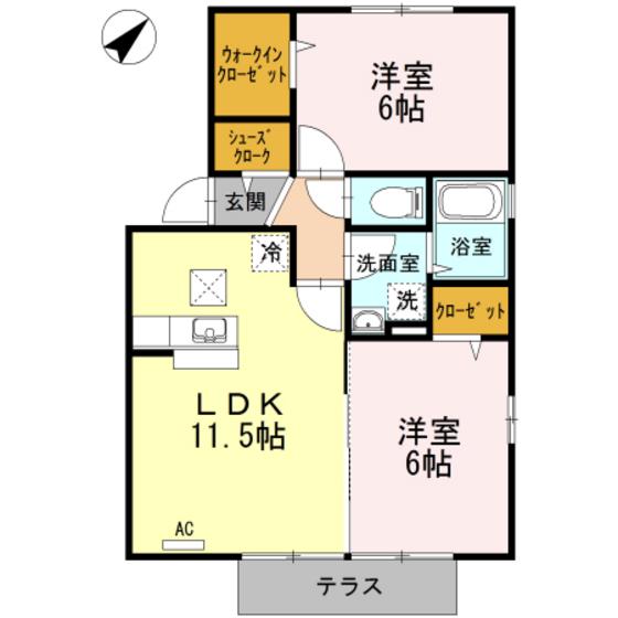 オリジアスI番館(2LDK/2階)の間取り写真
