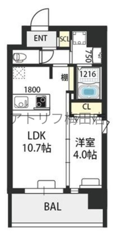 ウエンズ福島フロント(1LDK/3階)の間取り写真