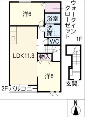 セレーノ・ジュネスB(2LDK/2階)の間取り写真