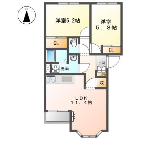 アール・ブランA(2LDK/1階)の間取り写真