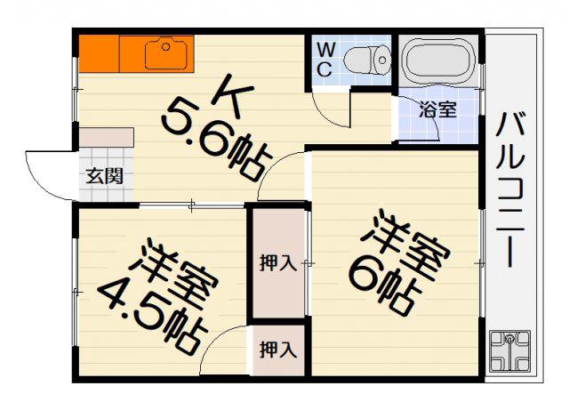 オリーブハイツ(2DK/1階)の間取り写真