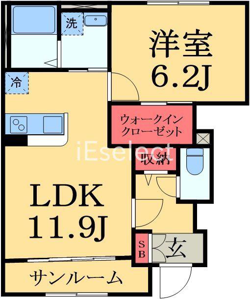 ドゥ ソワル(1LDK/1階)の間取り写真