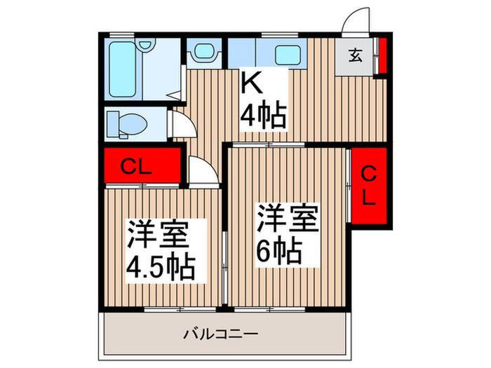 シャルム杉山(2K/2階)の間取り写真