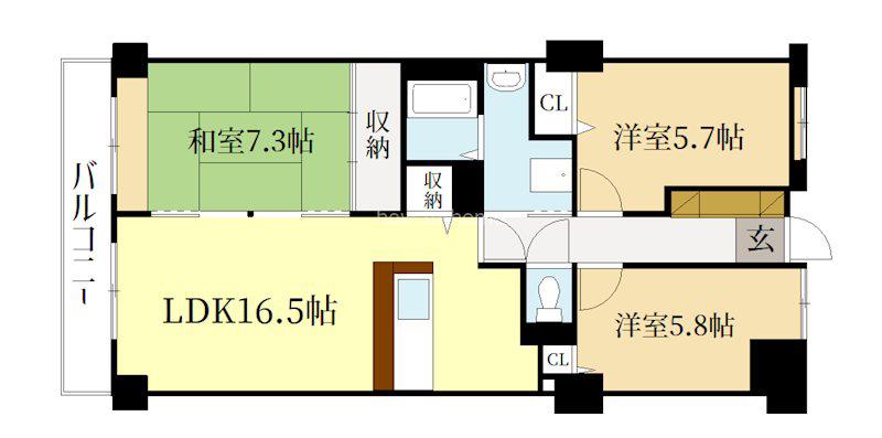 ラクト山科メゾンイーストC棟(3LDK/4階)の間取り写真