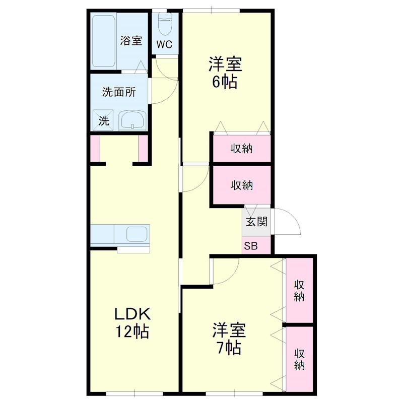 メゾン若林II(2LDK/2階)の間取り写真