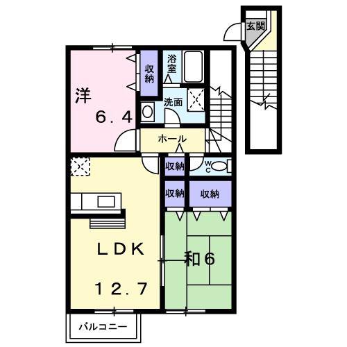 ヴェルテソレーユB(2LDK/2階)の間取り写真