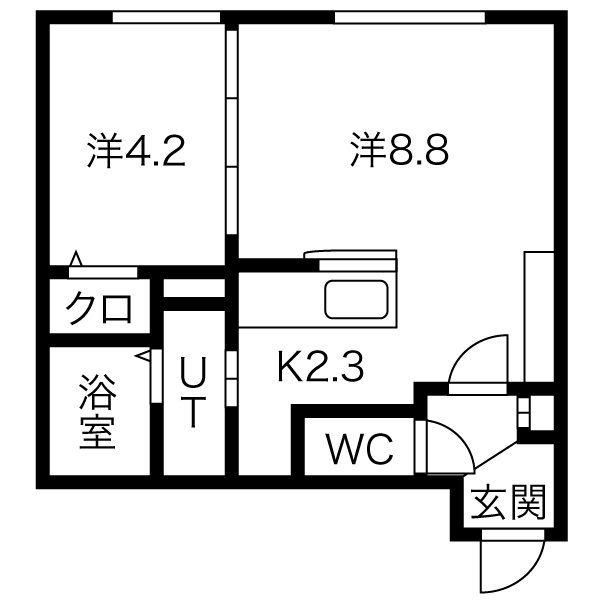プルミエール二十四軒ウエスト(1LDK/2階)の間取り写真