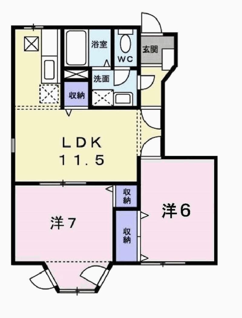 コンフォート阿江(2LDK/1階)の間取り写真