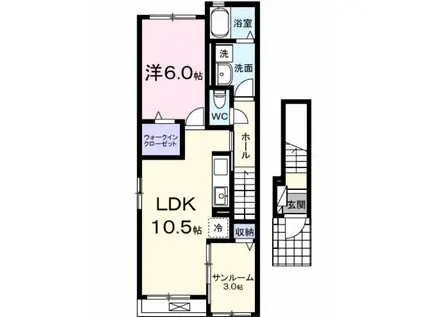 ル・シエル I(1LDK/2階)の間取り写真