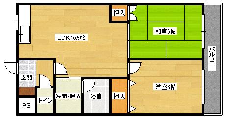 アンフォーラ宮脇(2LDK/3階)の間取り写真