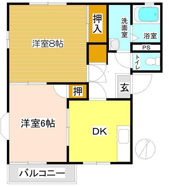 グリーンハイム(2DK/1階)の間取り写真