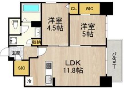 ルフォンプログレ新町(2LDK/11階)の間取り写真