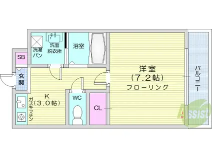 スクエアハウスQ(1K/2階)の間取り写真