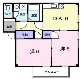 サニーハウスA(2DK/2階)の間取り写真