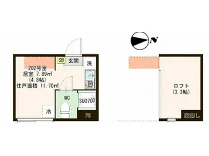 ハーモニーテラス千住河原町III(ワンルーム/2階)の間取り写真