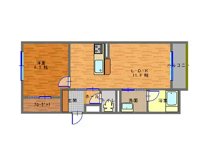 COVO熊谷(1LDK/2階)の間取り写真