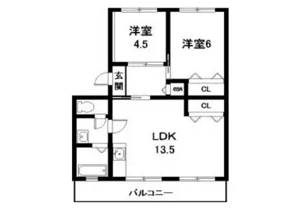 コーポまやだ(2LDK/4階)の間取り写真