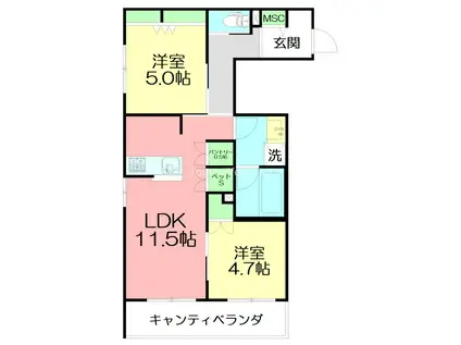 アルカン・メール 藤沢(2LDK/2階)の間取り写真
