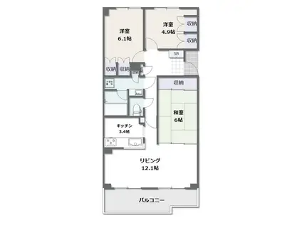 サーパス大輪町(3LDK/6階)の間取り写真