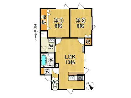 ウィズペット(2LDK/2階)の間取り写真