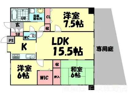 アクアコート貝塚(3LDK/1階)の間取り写真