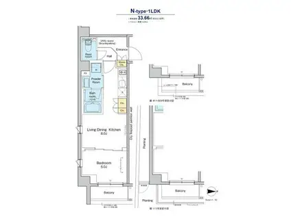 プラウドフラット品川大井町(1LDK/5階)の間取り写真