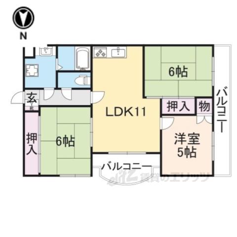 インペリアル東生駒(3LDK/4階)の間取り写真