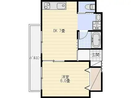 リ・ポーズ21(1DK/6階)の間取り写真