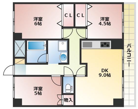 アンシャンテ岡山(3DK/6階)の間取り写真