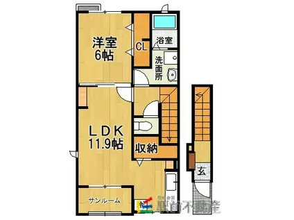 プリムヴェール I(1LDK/2階)の間取り写真