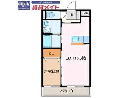 アンジュー(1LDK/1階)の間取り写真