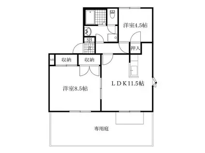 ルミエールKANYU B棟(2LDK/1階)の間取り写真