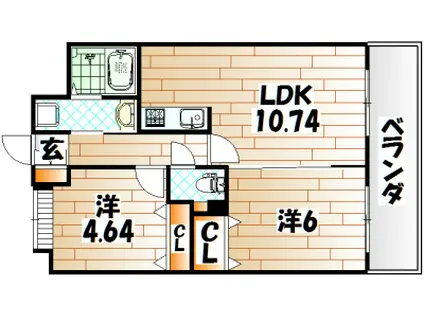 ウィングス片野II(2LDK/6階)の間取り写真