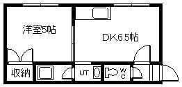 ラポール神楽岡(1DK/2階)の間取り写真