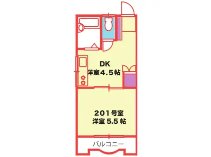 フラットヒロ(1DK/2階)の間取り写真