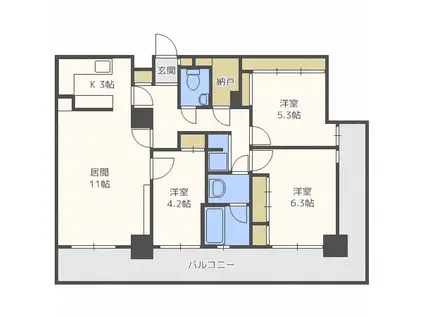 ビッグパレス北14条(3LDK/15階)の間取り写真