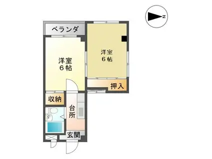 スカイハイツ小川(2K/4階)の間取り写真