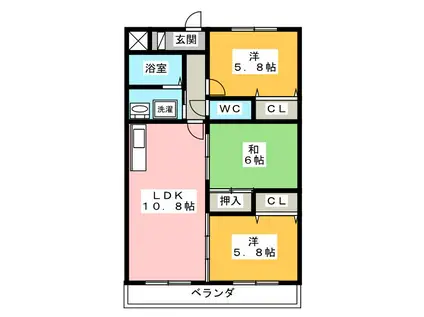 ルネス中川(3LDK/1階)の間取り写真