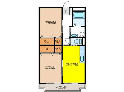 ハピネス大和(2DK/2階)の間取り写真