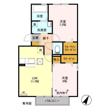 JR宇都宮線 宇都宮駅 バス乗車時間:15分 最寄りバス停で下車 徒歩2分 3階建 築16年(2LDK/1階)の間取り写真