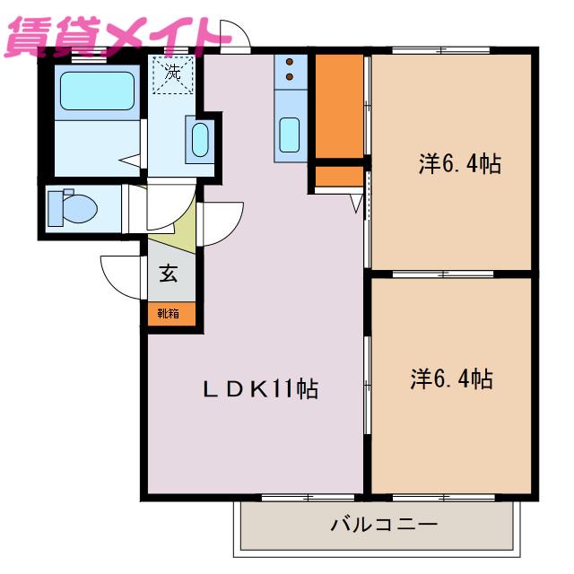 ファミーユベールA棟(2LDK/2階)の間取り写真
