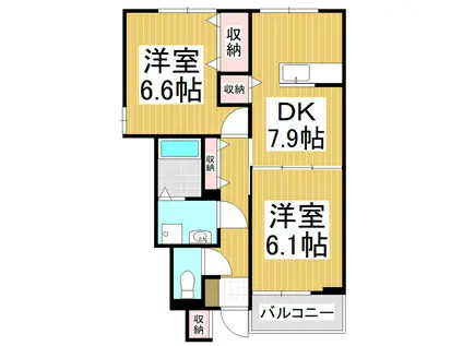カルフール.21B(2DK/1階)の間取り写真