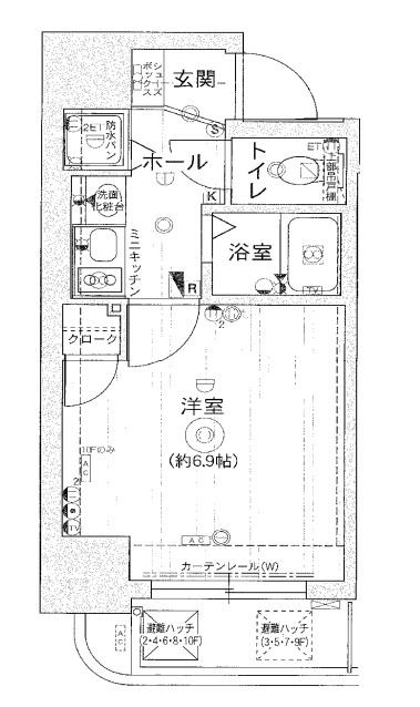 ランドマークシティ同心(1K/9階)の間取り写真