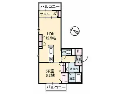 メゾンこころ B棟(1LDK/2階)の間取り写真