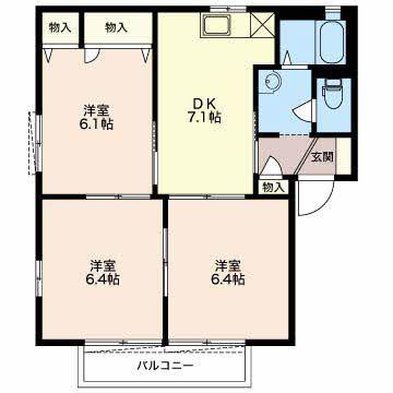 グランシャリオ中吉田(3DK/1階)の間取り写真
