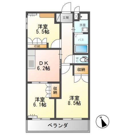 エスポアールC(3DK/2階)の間取り写真