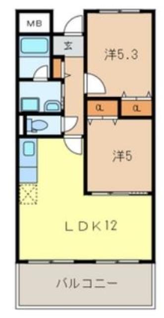 リッシェル(2LDK/3階)の間取り写真